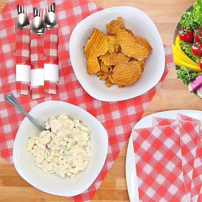 AMERICAN HOMESTEAD Paper Napkins - Red Gingham Disposable Linen-Like Dinner Napkins - Restaurant-Quality Table Serviettes for Weddings, Parties, and Events - 15.75" x 15.75" - 50 Count