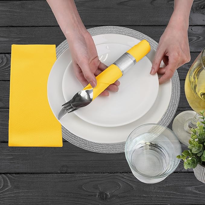 AMERICAN HOMESTEAD Paper Napkins - Yellow Disposable Linen-Like Dinner Napkins - Restaurant-Quality Table Serviettes for Weddings, Parties, and Events - 15.75" x 15.75" - 50 Count